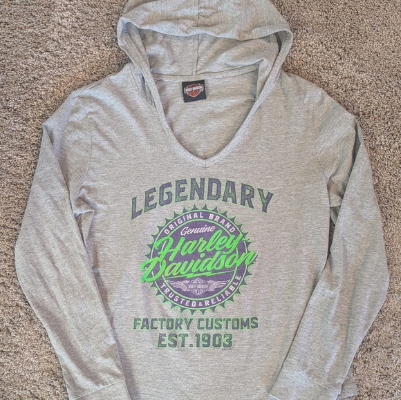 Harley-Davidson Tops - Women's Size Medium Harley-Davidson Gray Hoodie with Green and Purple Accents